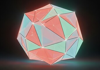 Iridescent Geometric Sphere Structure with Vibrant Light Effects