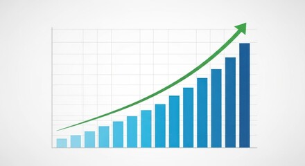 Dynamic business growth chart showing upward trend with positive arrow for presentations and marketing materials that convey success and progress