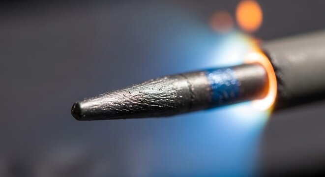 Macro shot of a soldering iron tip with heat halo on a dark background