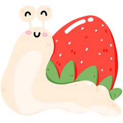 Strawberry Snail Cartoon Illustration Cute Snail