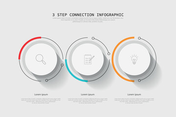 3 Step Connection Circle Chart Timeline Minimal on white background