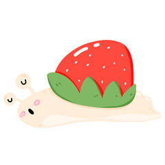 Strawberry Snail Cartoon Illustration Cute Snail