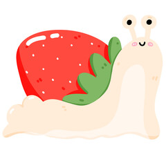 Strawberry Snail Cartoon Illustration Cute Snail