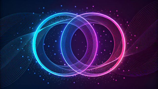 Stunning neon rings with vibrant glowing light trails, perfect for modern technology or futuristic themes, creating a visually dynamic and captivating effect - Powered by Adobe
