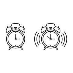 Two alarm clocks one ringing a simple illustration in black and white