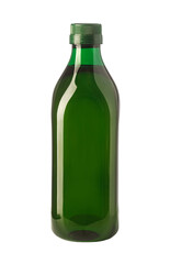Green glass bottle with cap on transparent background