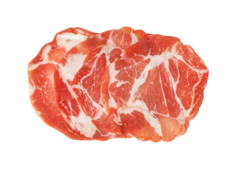 Sliced raw pork meat for charcuterie with transparent background