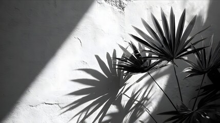 Monochromatic Shadows of Palm Leaves on a Textured Wall.