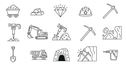 Vector illustration of mining industry icons set, vector illustration