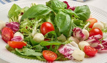 Fresh salad with mixed greens, radicchio and cherry tomatoes