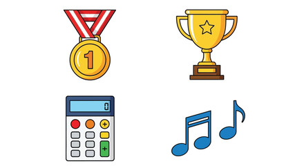 Vector illustration of collection of school supplies, including trophy