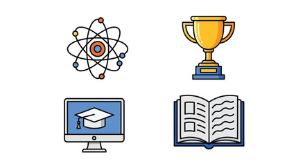 Vector illustration of science, education and learning icons for web design
