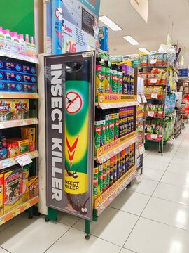 creative promotional display of Baygon insect killer spray in supermarket on November 24, 2025 in Bandung, Indonesia	