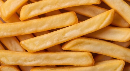 Overlapping golden French fries, tight close-up showing crisp edges