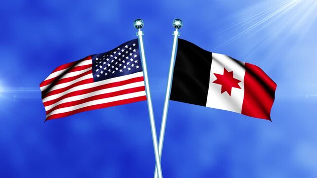 USA and Udmurtia Flag Waving On Pole Loop