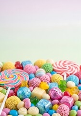 Sweet temptations colorful assortment of candies on a pastel background