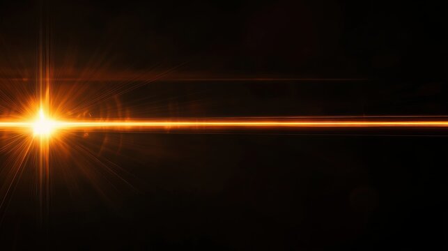 A mesmerizing golden light streak pierces through the darkness, creating a captivating visual effect with its radiant glow and sharp contrast against the black backdrop