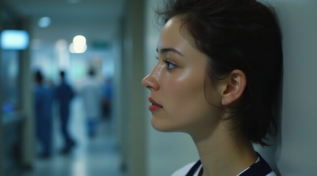 A serene moment of a healthcare worker taking a break, embodying the balance of care and self-reflection. 
