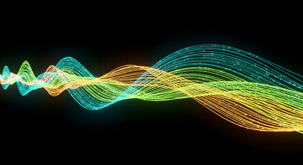 Abstract Waves Digital Flow Green Blue Yellow Orange Copy Space