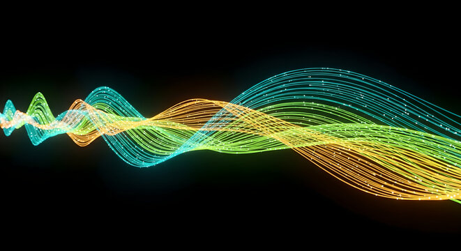 Abstract Waves Digital Flow Green Blue Yellow Orange Copy Space