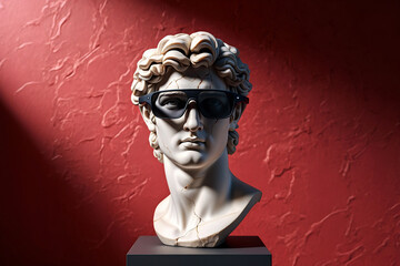 Classical marble bust of david wearing stylish modern sunglasses