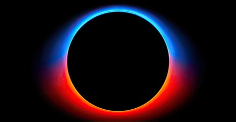 Glowing black oval with vivid blue and red gradients on dark backdrop