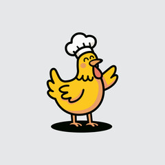 Happy Cartoon Chicken Chef Mascot Logo Vector. Cute Yellow Poultry Cook Wearing Toque Illustration. Restaurant Branding Icon with Smiling Hen Chef.