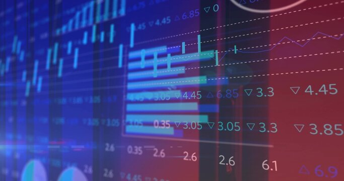 Displaying large digital dashboard showing market data at trading desk, with candlesticks - Powered by Adobe