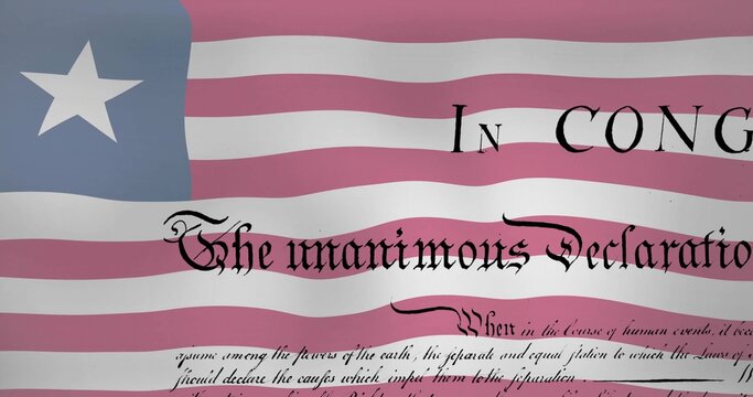 Displaying large calligraphic title centered on draped flag banner, with blue canton and stripes - Powered by Adobe