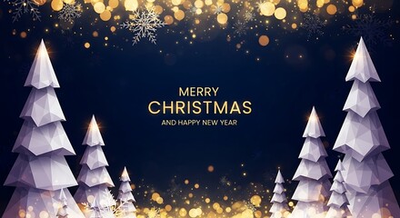 Elegant christmas scene with stylized trees and bokeh lights for holiday greetings