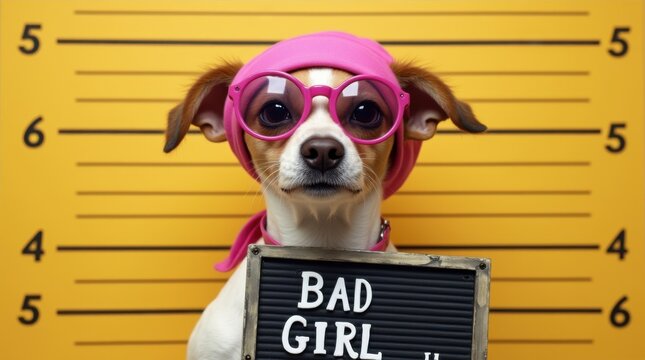 Humorous Mugshot of a Dog as a 'Bad Girl' 
