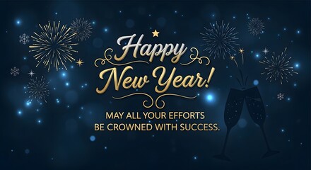 Happy new year! festive celebration with champagne and fireworks