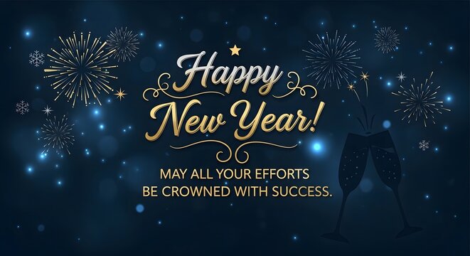 Happy new year! festive celebration with champagne and fireworks