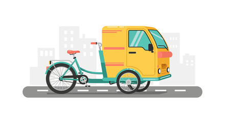 Fototapeta premium Yellow Delivery Tricycle on City Street.