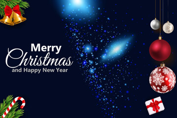Festive Merry Christmas and Happy New Year Greeting Card