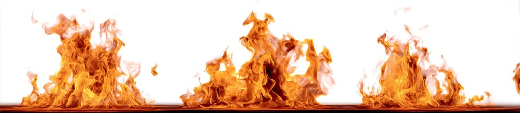 Row of flames burning steadily against a bright background