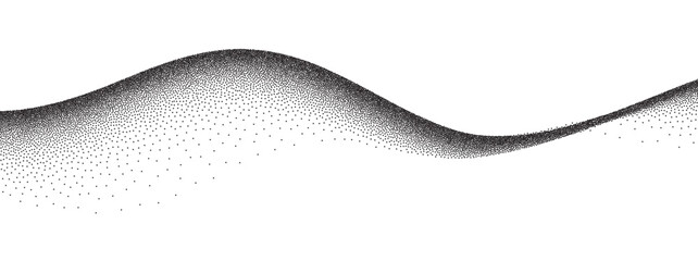 Sand spray wave background with grain pattern and abstract dot texture. Geometric stipple art with undulate elements and sand spray wave overlay. Monochrome pointillism effect for design projects.