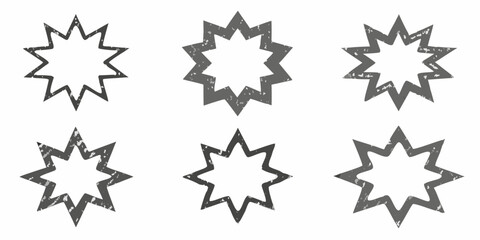 Obraz premium Collection of grunge starburst shapes with rough textures on white background