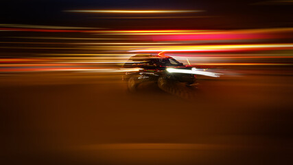 Car in the city night with speed urban blurred motion.