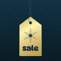 Winter Sale golden shopping tag. Snowflakes background. Vector bue gold gradient label illustration for business, shop, advertising, web design, marketing, retail, discount