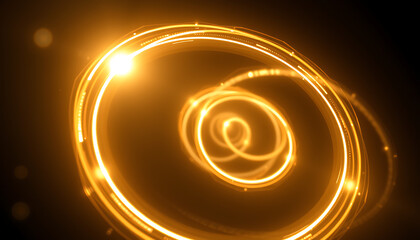 Abstract golden light trails in a spiral shape bright glowing effect on a dark background perfect for technology and futuristic concepts