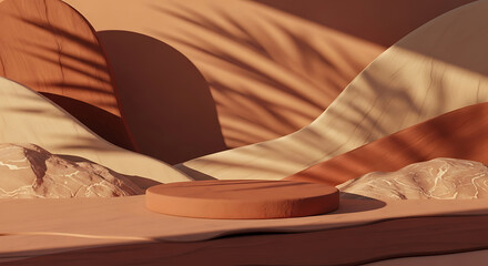 Podium on sand with palm shadow