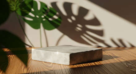 Podium with monstera shadow