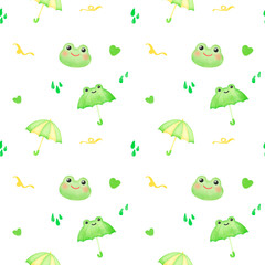 Obraz premium Frog with Umbrella Seamless Pattern, Background