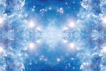Obraz premium Symmetrical cosmic dreamscape with glittering blue crystals and celestial lights