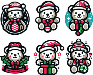 Christmas teddy bear logo vector white background .