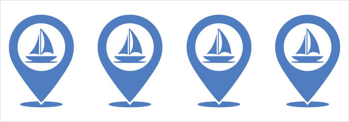 Sailboat location pins for travel or nautical themes, a modern way to symbolize your seaside vacation spots in a simple, clean graphic.