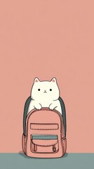 Cute Cartoon Cat Playfully Peeking from Backpack illustration pets cartoon cat backpack illustration cute