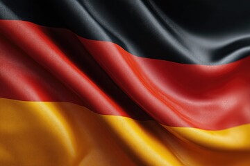Naklejka premium Wavy flag of Germany, black, red, and gold stripes with soft, diffused light