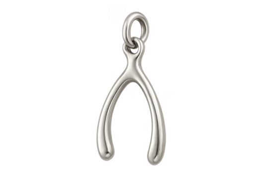 Silver wishbone charm representing luck and hope concept